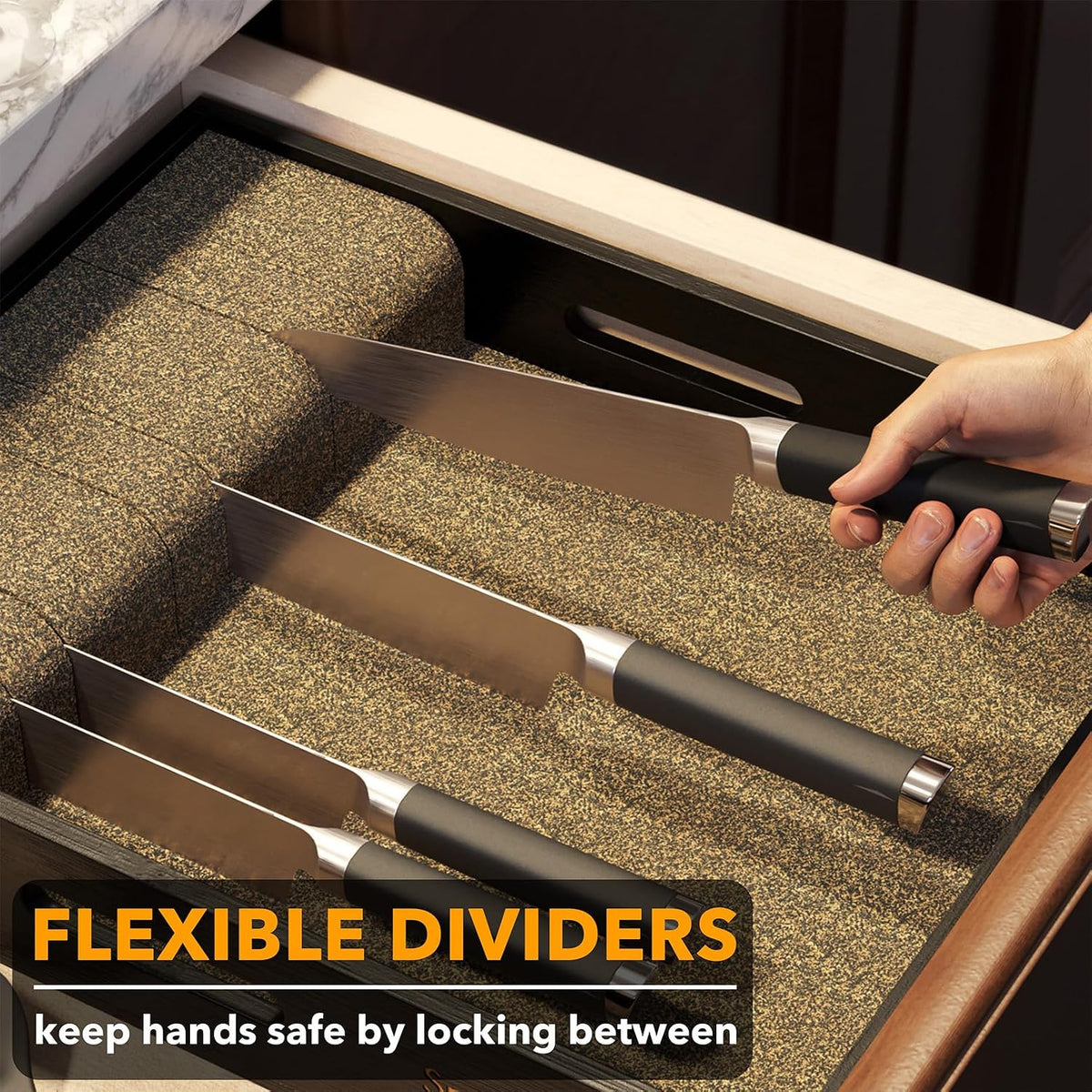 SpaceAid Large Knife Drawer Organizer Bamboo Insert Dock, Kitchen Steak Knive...