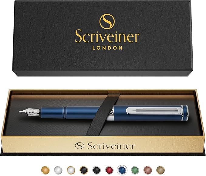 Scriveiner Luxury EDC Fountain Pen, Stunning Matt Blue Pocket Pen, Chrome Finish - Image 9
