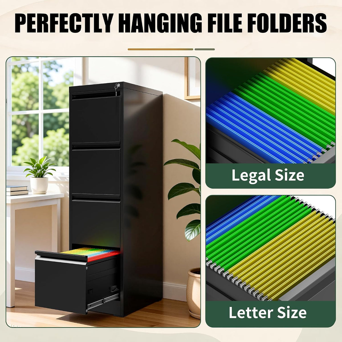 4 drawer file cabinet for home office, vertical showing dimensions