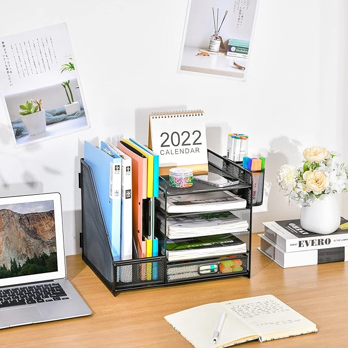 Marbrasse Desk Organizer with File Holder, 5-Tier Paper Letter Tray Organizer - Image 3