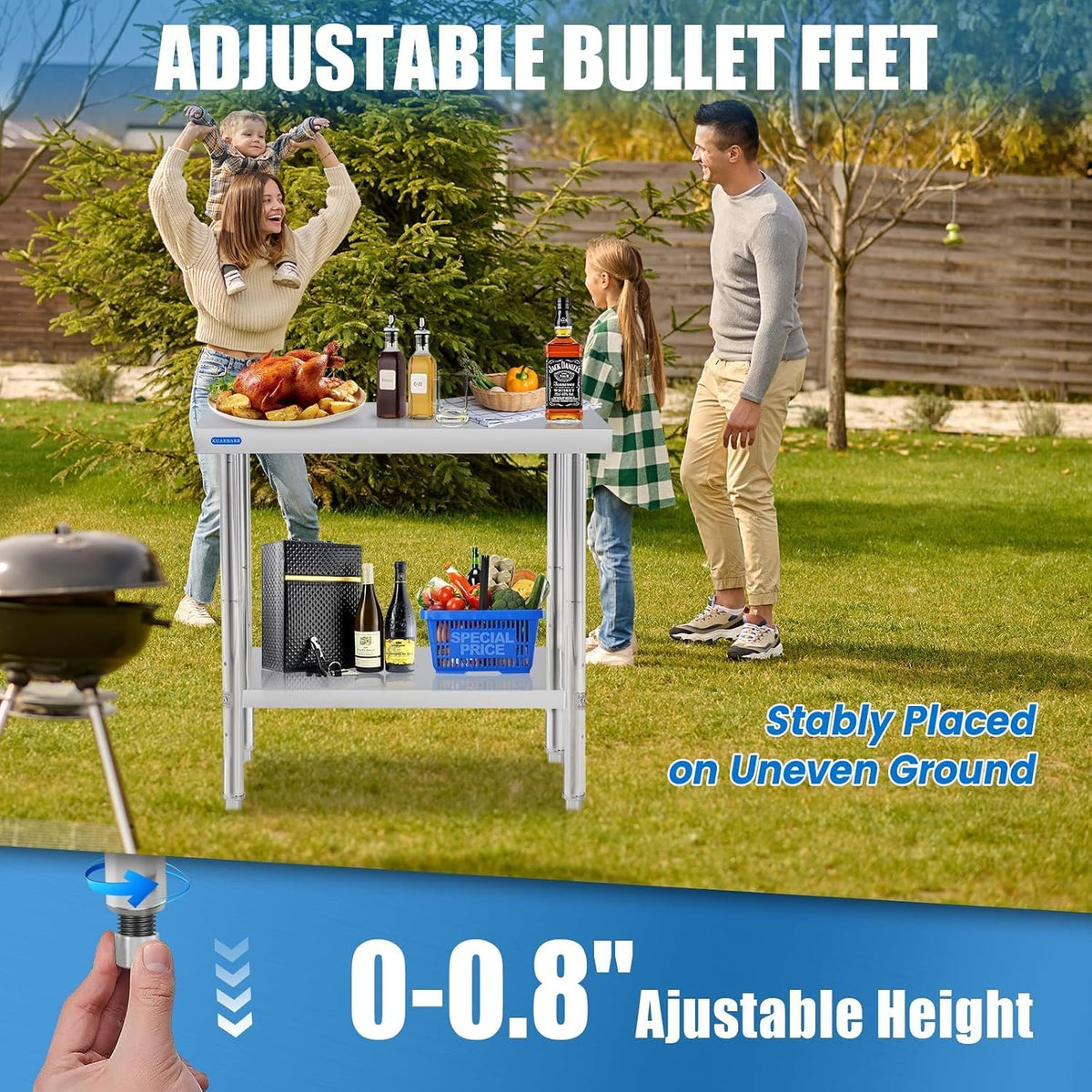 KUARBARR Stainless Steel Table for Prep & Work with Undershelf 24 x 30 In...