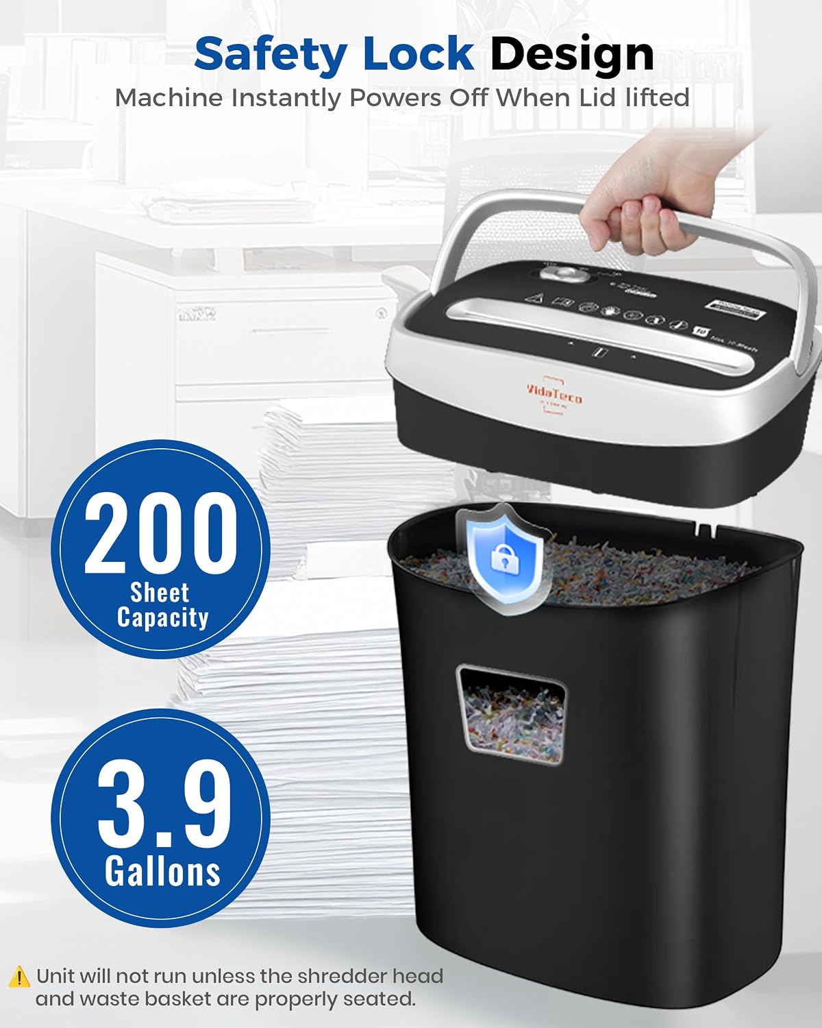 VidaTeco 10-Sheet Cross Cut Paper Shredder for Home Office, 3.9-Gallon Bin