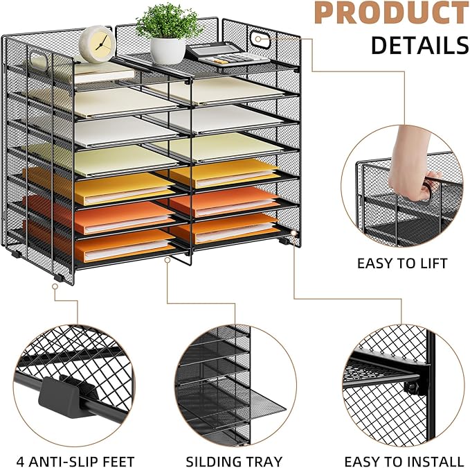 Marbrasse Desktop Literature Organizer, 12 Compartments Mesh Paper Organizer - Image 4