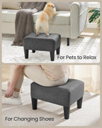 songmics foot stool, small linen-look fabric ottoman with showing dimensions