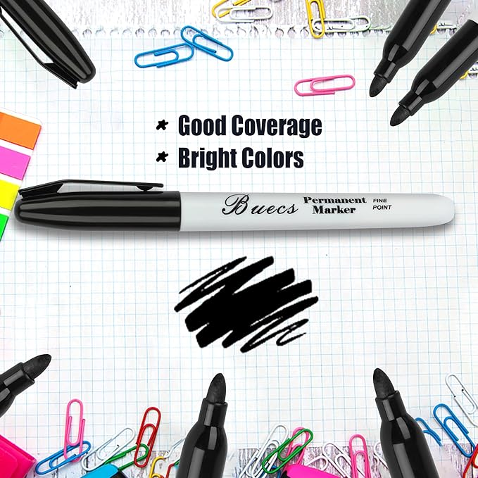 Buecs Permanent Markers, Fine Point, Waterproof & Smear Proof Markers, Quick - Image 5