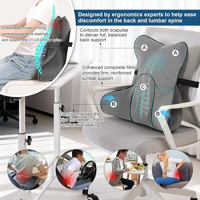 Ailuteie Lumbar Support Pillow – Ergonomic Multi-Zone Back Cushion - Image 4