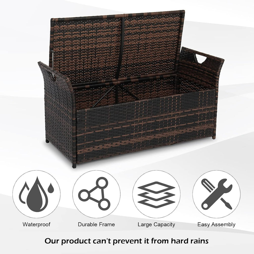 vingli 40 gallon rattan deck box with cushion, side view