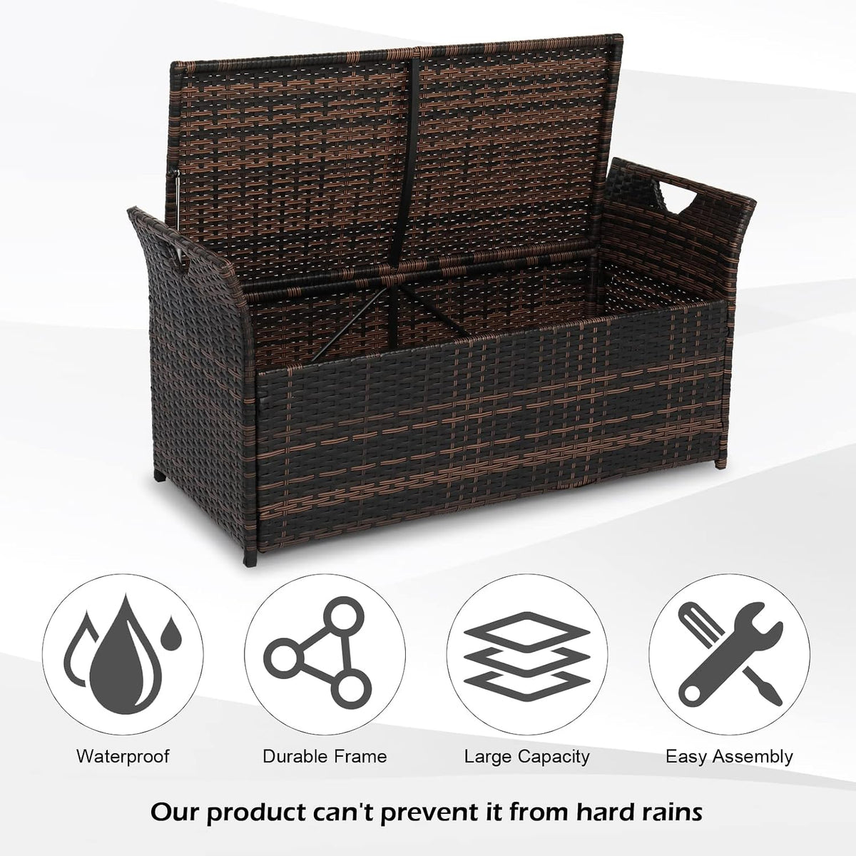vingli 40 gallon rattan deck box with cushion, side view