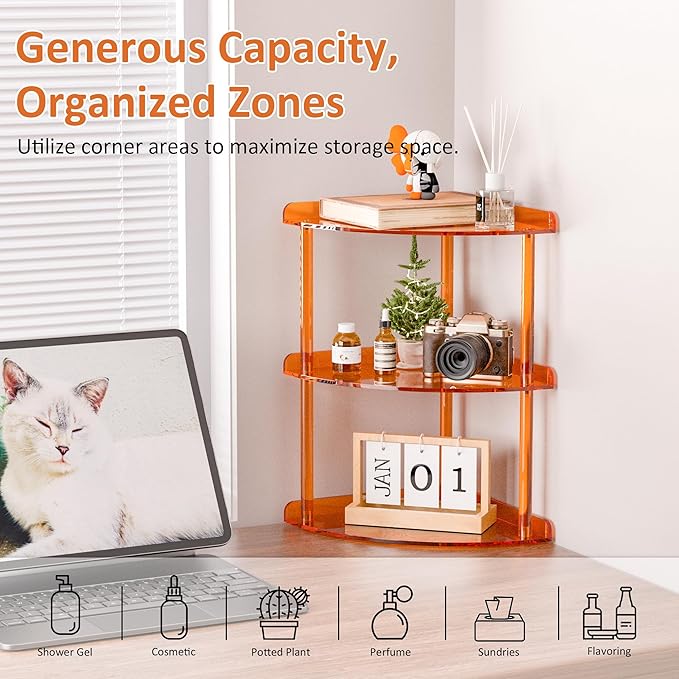 Sezanrpt 3 Tier Acrylic Corner Shelf Organizer Storage 9.5x9.5x15.7 Inch - Image 4