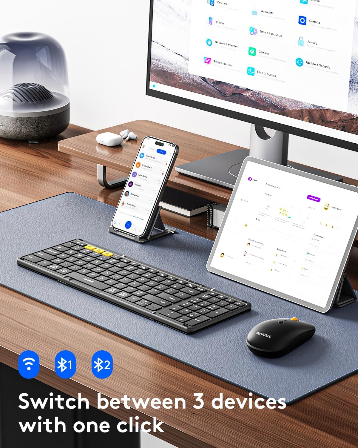 Foldable Keyboard and Mouse, Samsers Folding Bluetooth Keyboard Combo, 2.4G +...