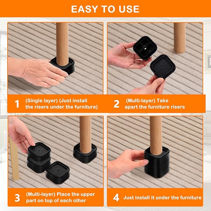 shouwuhho 16 Pack Furniture Risers Adjustable Bed Risers Heavy Duty Lifts - Image 7
