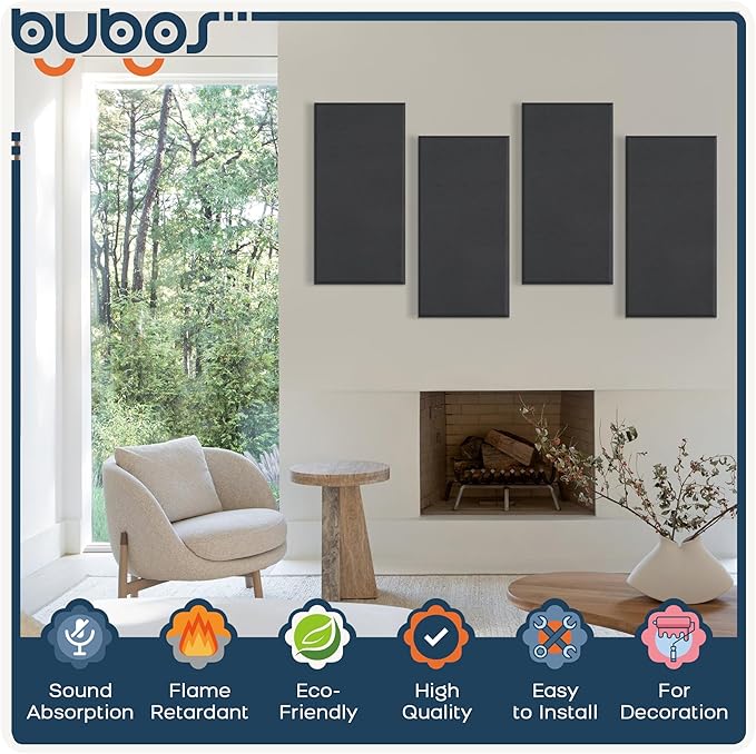 BUBOS 4 PCS Acoustic Panels, 23.6''x11.8'' Fabric Soundproof Wall Panels - Image 3
