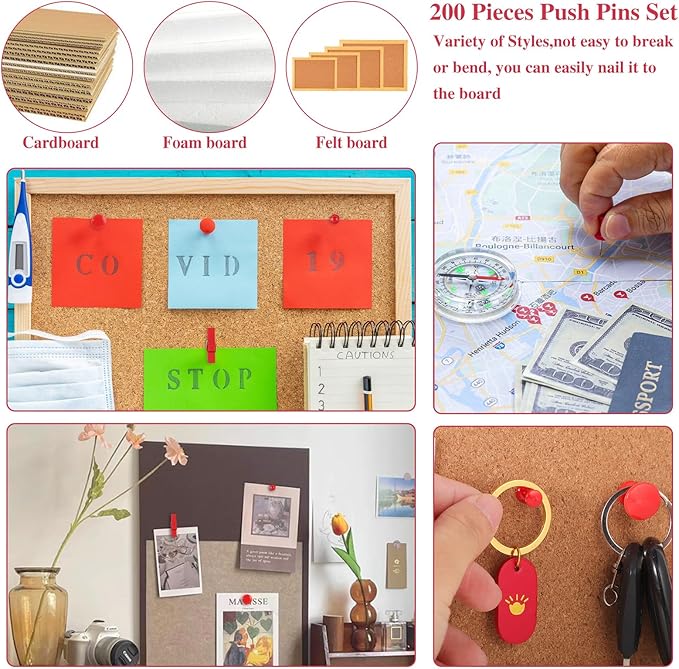 200 Pieces Push Pins, 5 Style Red Thumb Tacks Decorative Push Pins - Image 7
