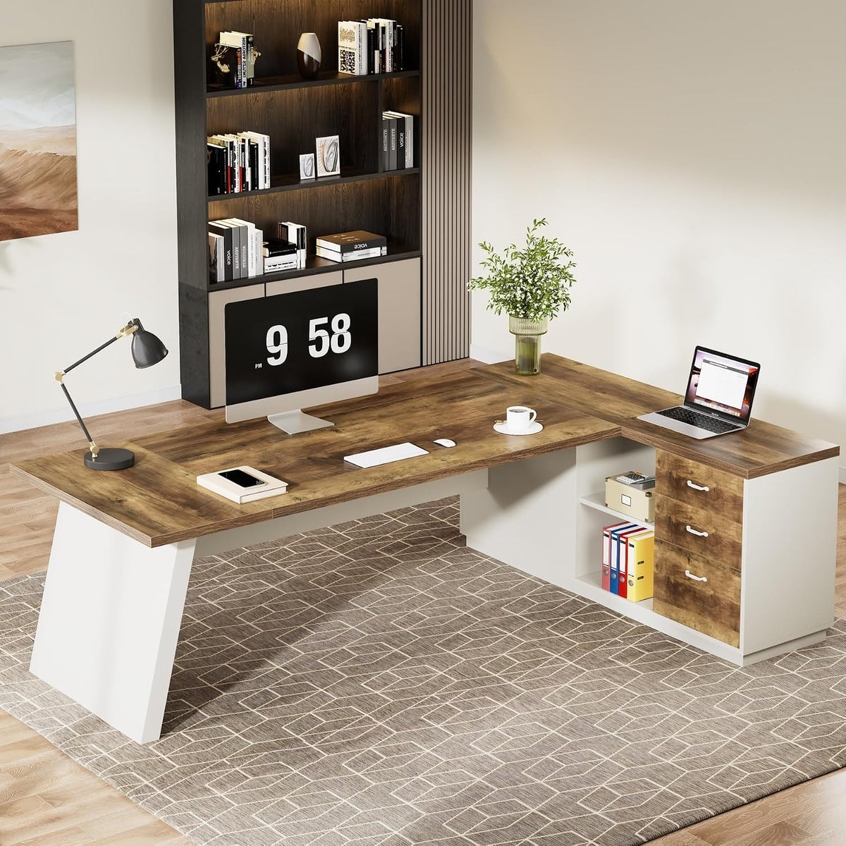 Tribesigns 78" L-Shaped Executive Desk, Large Modern Office Desk with Dr...