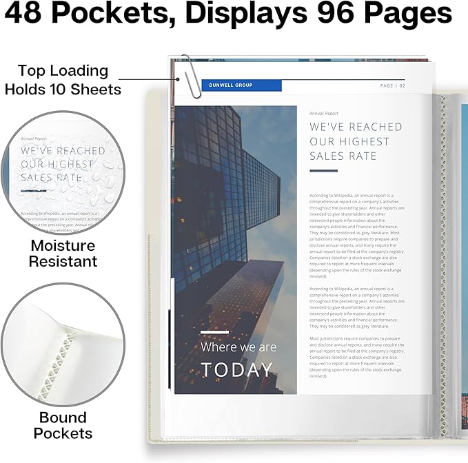 Dunwell Presentation Binder 48-Pocket, Displays 96 Pages, 8.5x11 Portfolio - Image 3