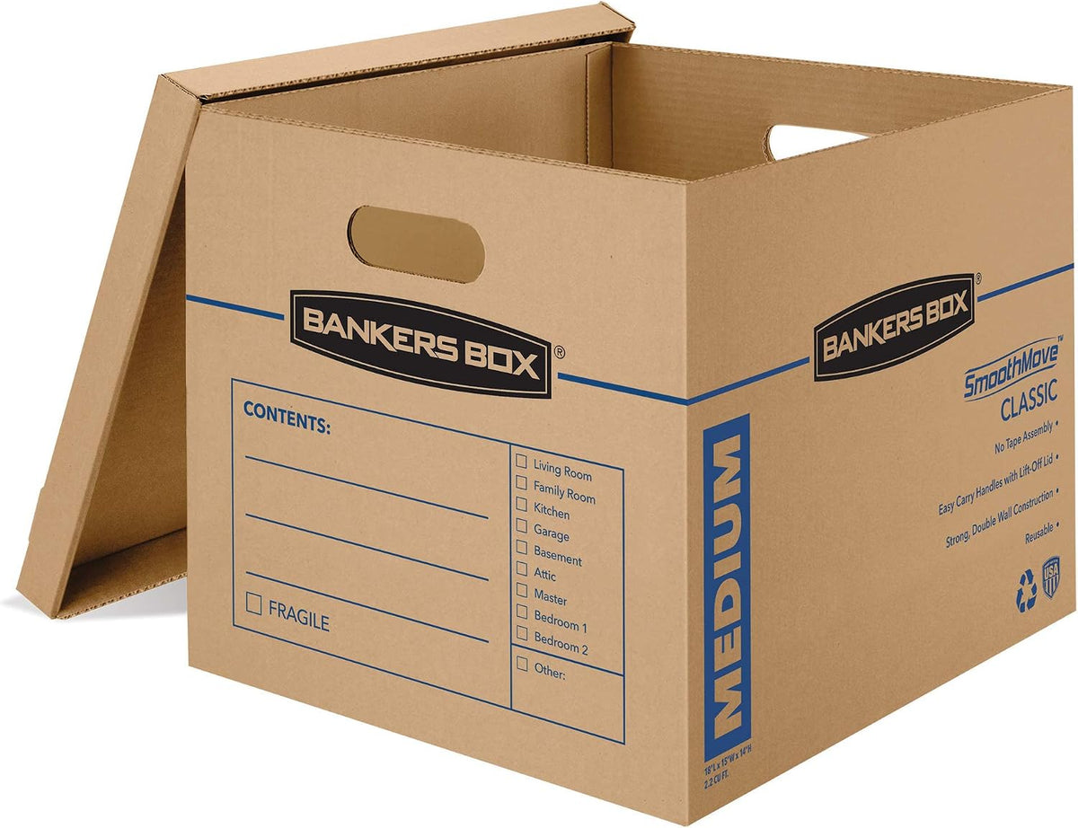 bankers box 20-pack medium classic moving boxes with shown in use