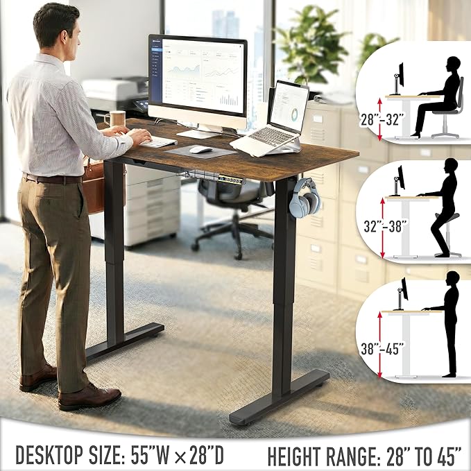 SHW 55 x 28 Inches Electric Height Adjustable Standing Desk - Image 6