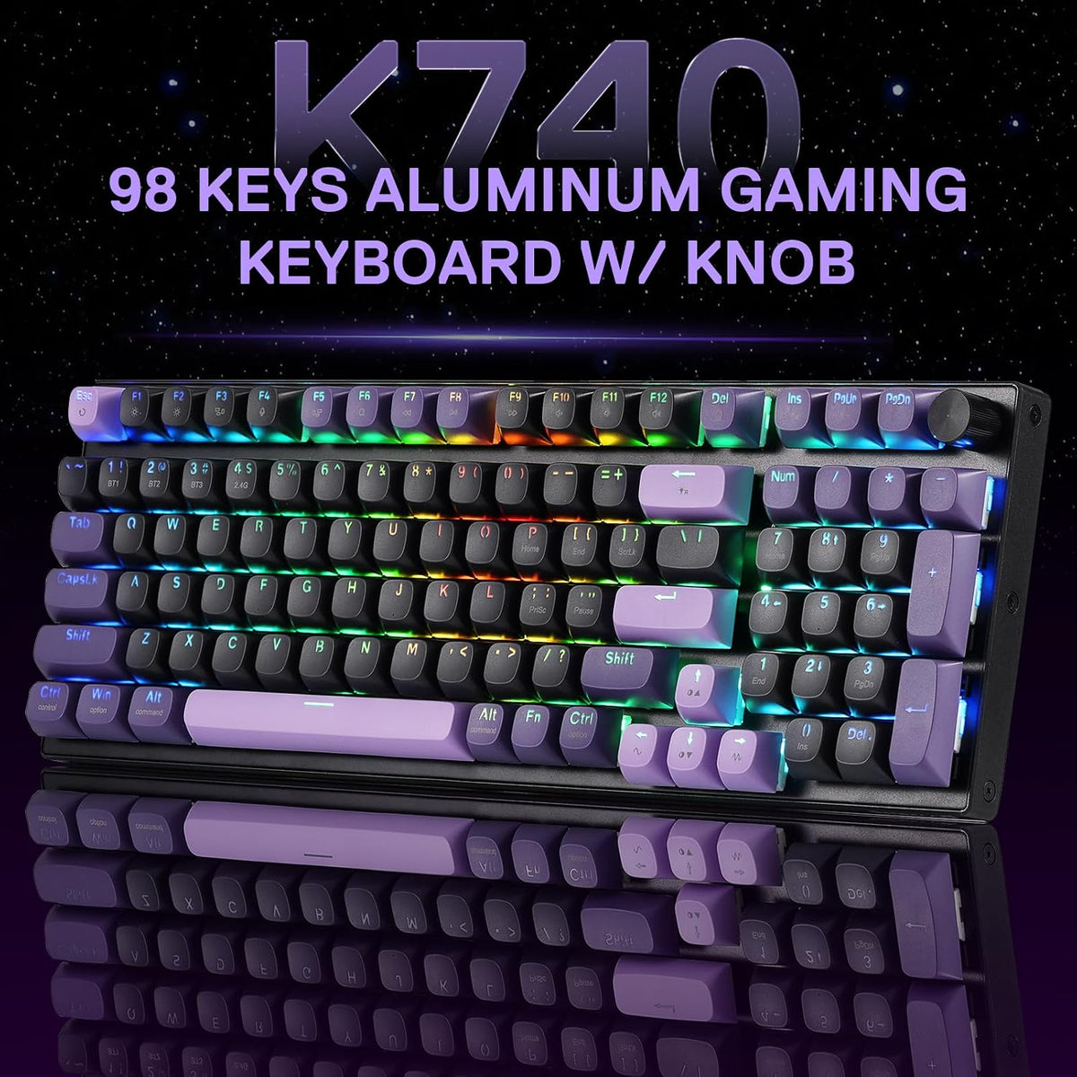 Redragon K740 PRO Wireless RGB Gaming Keyboard, Aluminum Base & Knob, 95%