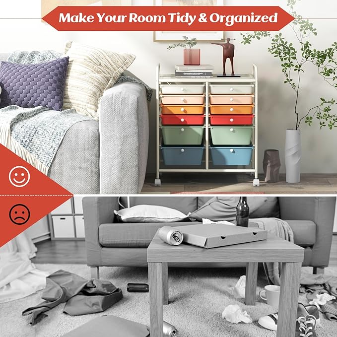 LDAILY 12 Drawer Rolling Storage Cart, Craft Cart Organizer on Wheels w/Metal - Image 4