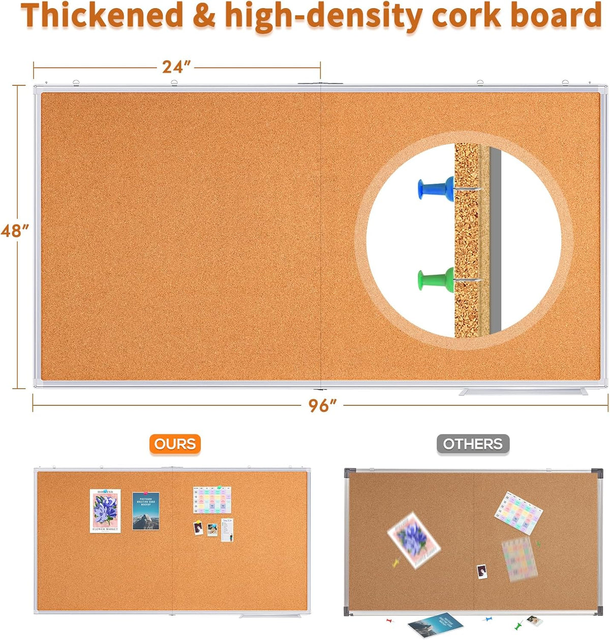 Maxtek Cork Board 96 x 48 in, Large Bulletin Board for Wall Aluminum Framed