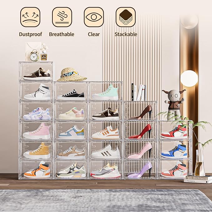 TOFWOF 6 Pack XX Large Shoe Organizer, Heavy-Duty Hard Thicken Plastic Clear - Image 2