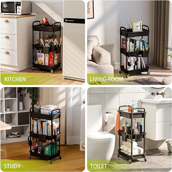 Sorgion 3 Tier Rolling Cart Organizer, Laundry Room Bathroom Organizers and - Image 6