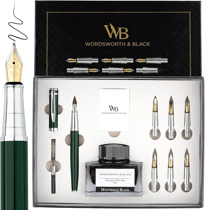 Wordsworth & Black Calligraphy Pen Gift Set, Includes Bottle, 6 Cartridges by WordsworthBlack