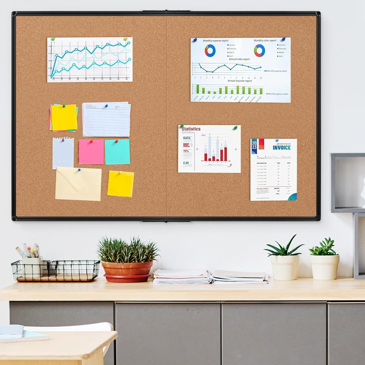 Cork Board Bulletin Board 36 x 48, Foldable Notice Pin Board for Wall, Black ...