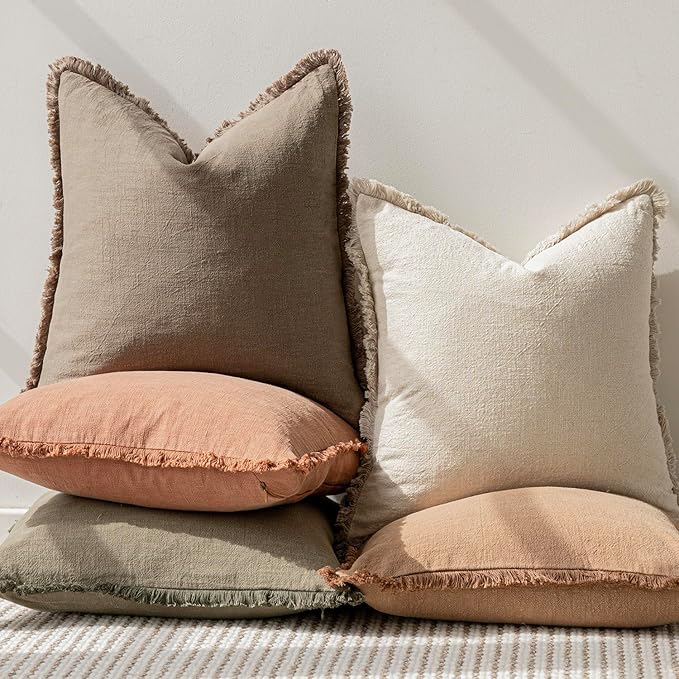 Foindtower Set of 2 Decorative Linen Fringe Throw Pillow Covers Cozy Farmhouse - Image 6