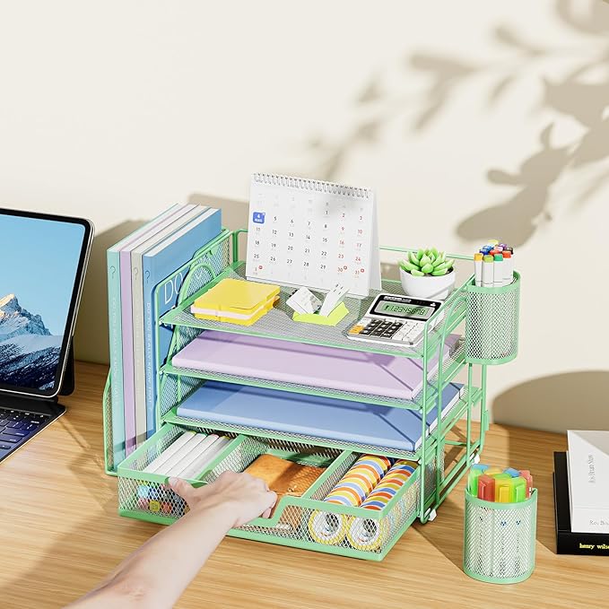 Marbrasse Desk Organizer and Accessories，4-Tier Paper Letter Tray Organizer - Image 7