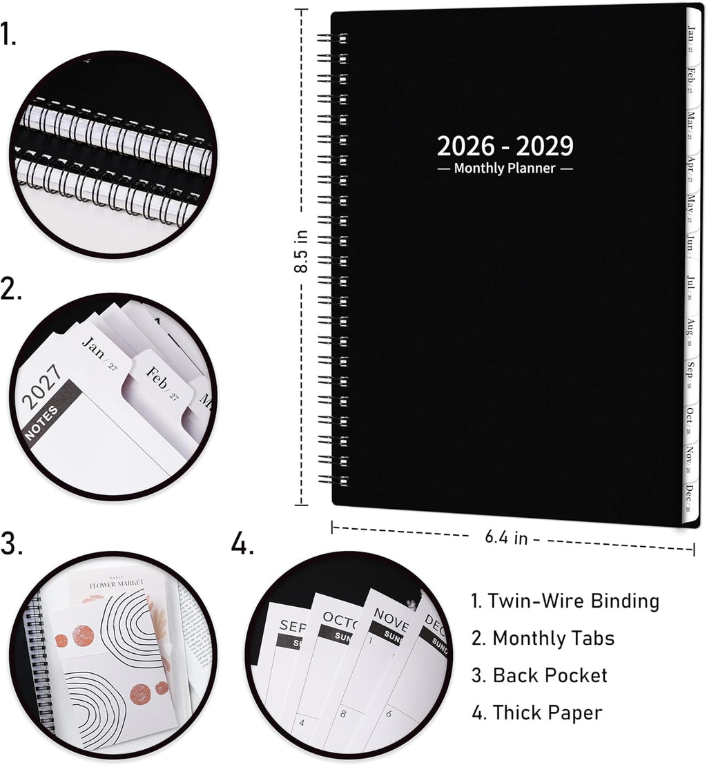 2026-2029 Monthly Planner/Calendar - 3 Year Monthly Planner 2026-2029, July 2026 - June 2029, 6.4" x 8.5", 36 Months Planner with Tabs, 30 Notes Pages, Double-Side Pocket, Holidays, Julian Dates
