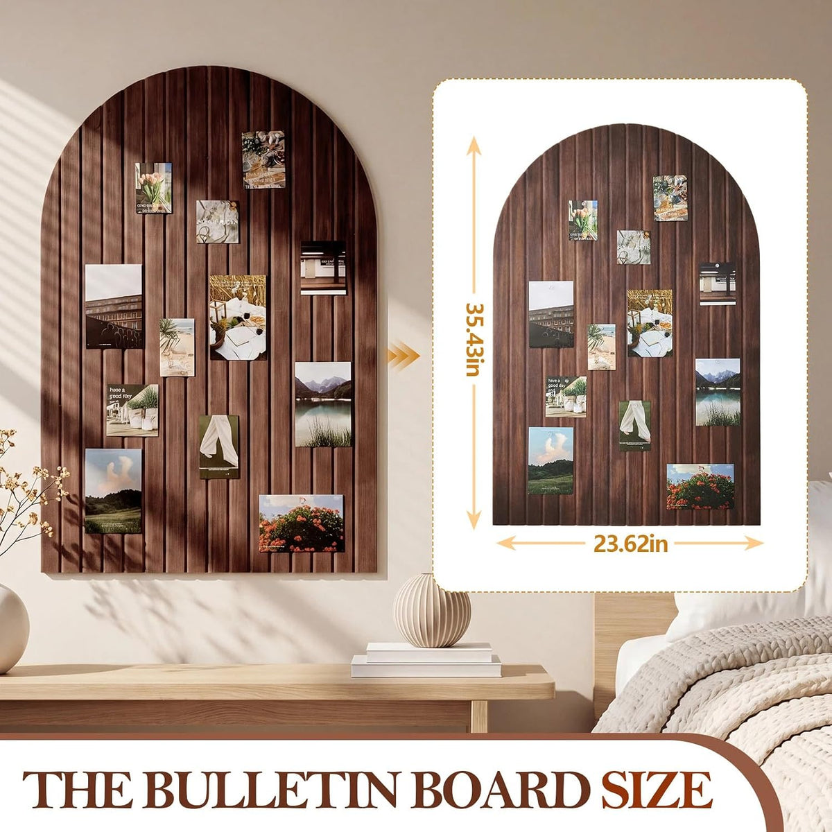 Mindsoft 35" x 24" Integrated Arched Felt Bulletin Board, Walnut Wo...