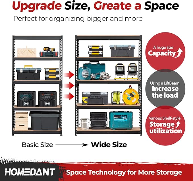 HOMEDANT 5 Tier Storage Shelves Adjustable Laminated Boltless Garage Metal - Image 10