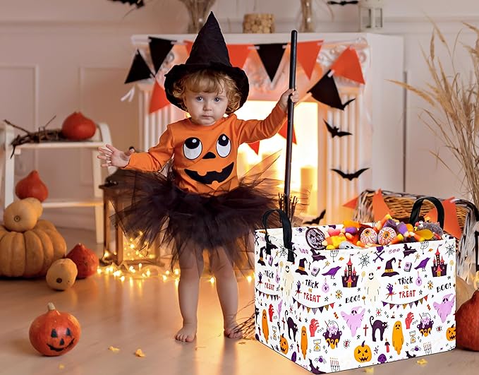 FUULOXE Halloween Gifts Empty Basket Boo Cube Organizer Bins Trick or Treat - Image 5