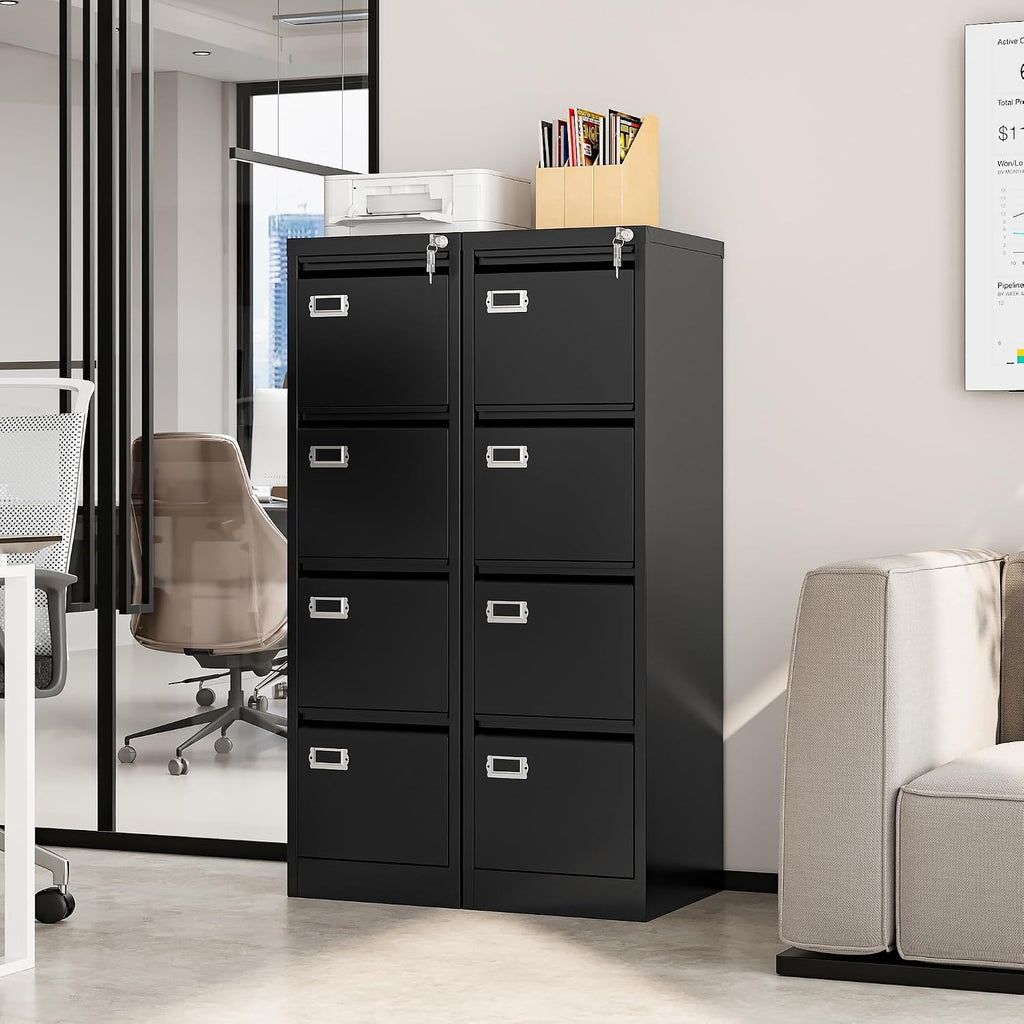 4 drawer file cabinet with lock, metal filing shown in use