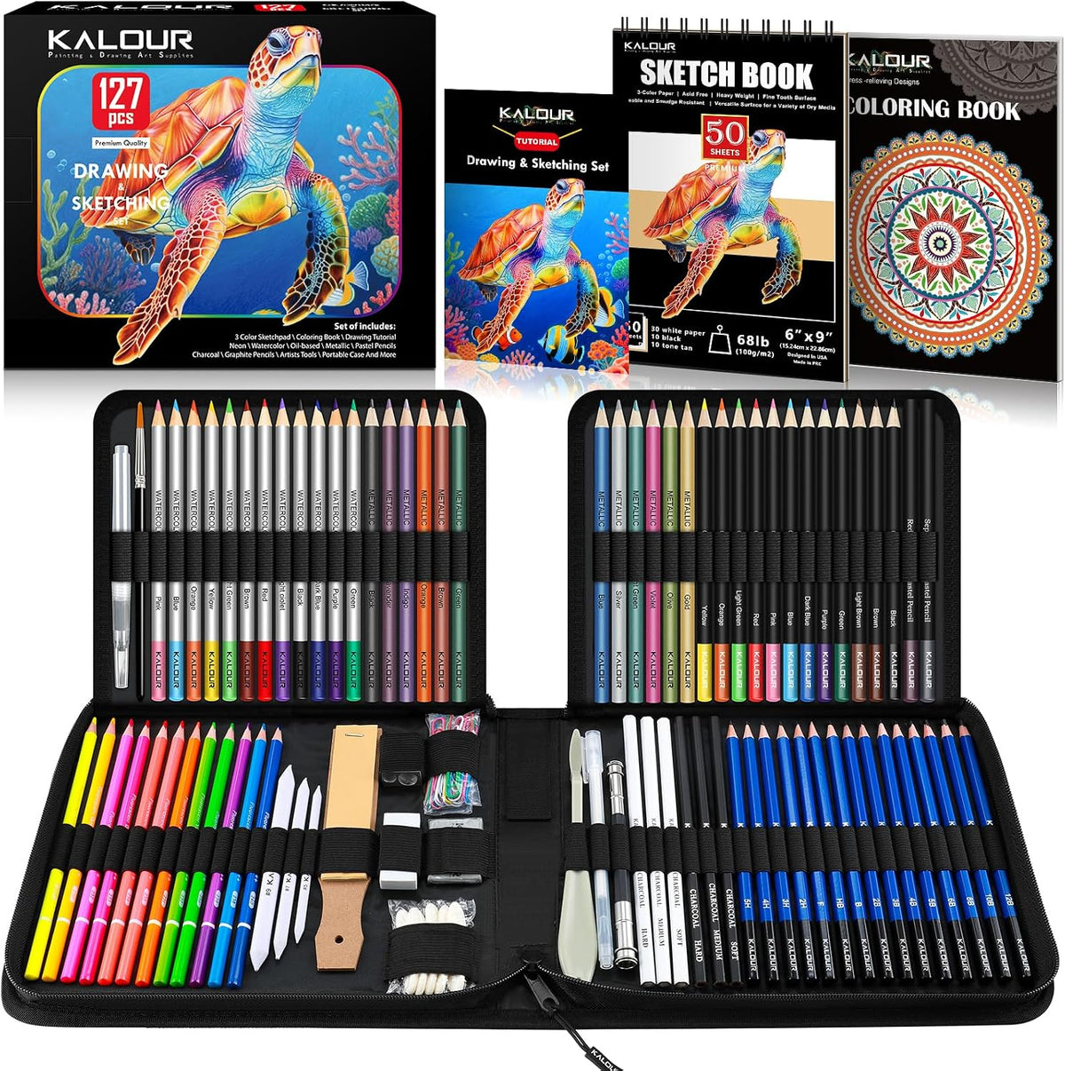 kalour pdas 127 drawing set sketching kit, pro, main product view