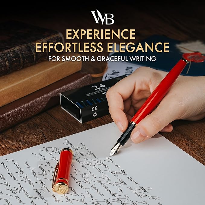 Wordsworth & Black Fountain Pen Set, 18K Gilded Fine Nib, Includes 24 Pack Ink - Image 2