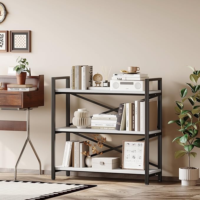Homeiju 3 Tier Bookshelf 31.49" Width, Wood and Metal Etagere Bookcase - Image 7