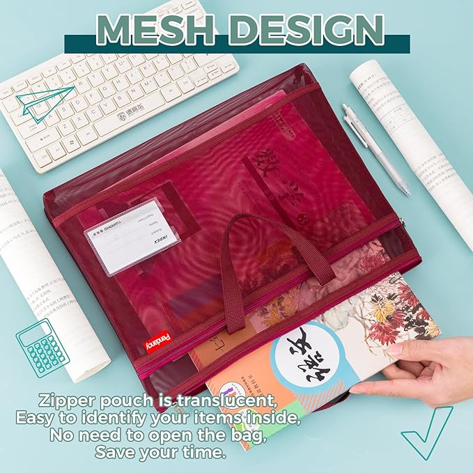 Pendancy Mesh Zipper Pouch A4 Size, Large Double Pocket Lightweight Nylon - Image 4