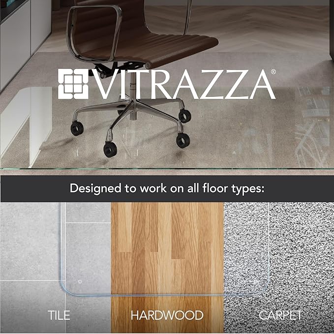Vitrazza Glass Chair Mat 36” x 36” Superior ¼" Thick, Luminoso Standard Clear - Image 5