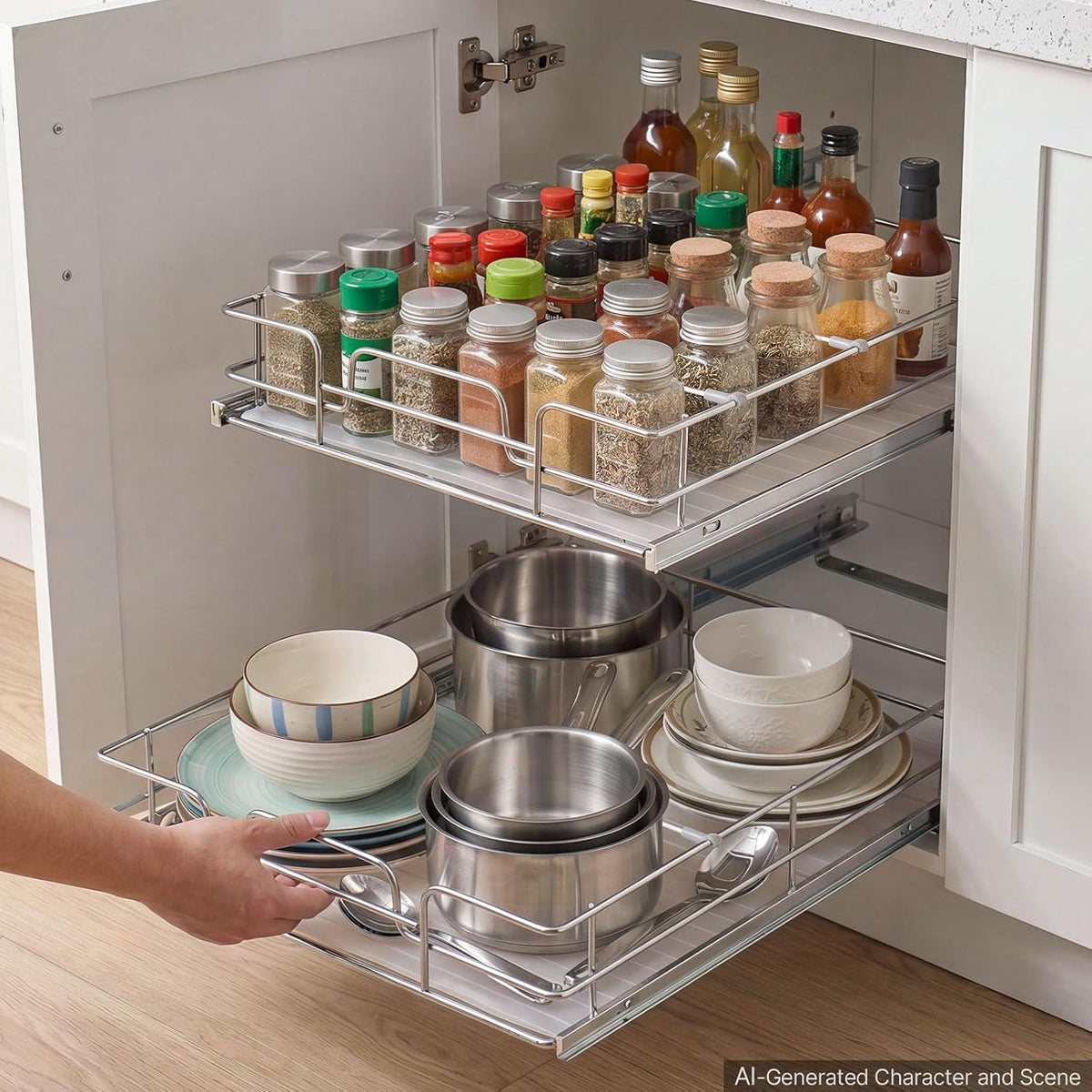 VEVOR 2 Tier Pull Out Cabinet Organizer 20" W x 21.22" D Slide Out ...