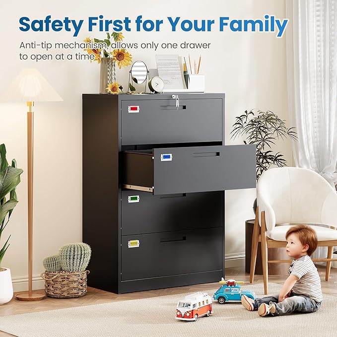 PEUKC 4 Drawer File Cabinet, Lateral Filing Cabinets - Image 6