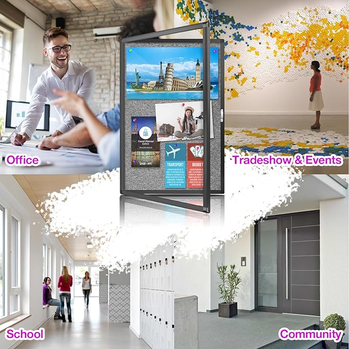 Outdoor Enclosed Bulletin Board, Wall-Mounted Black Aluminum Framed Display Case - Image 5