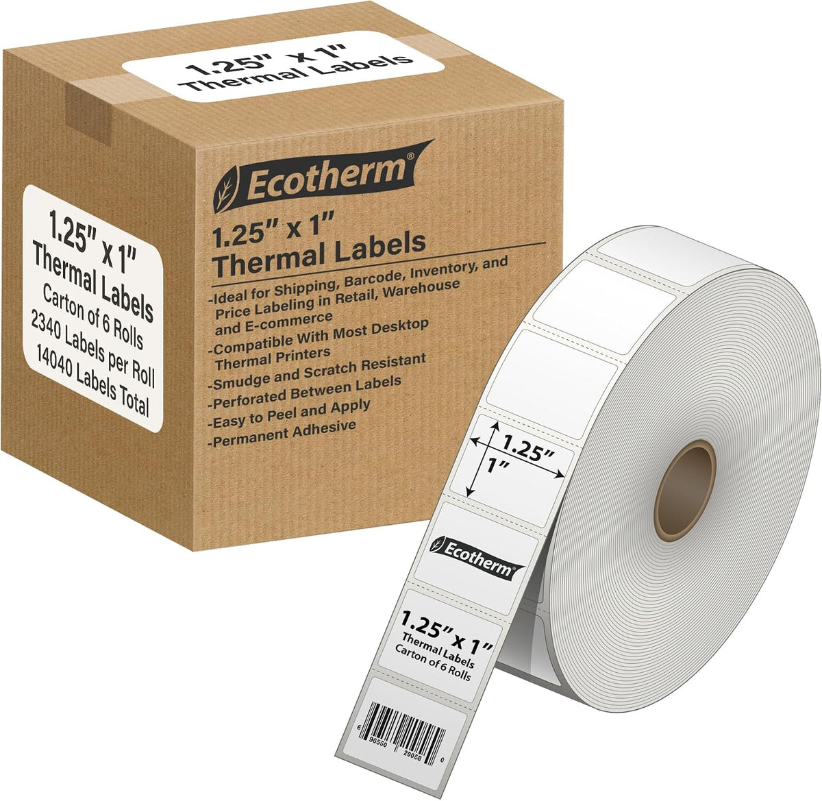 1.25" x 1" Thermal Labels | 6 Rolls | 14040 Labels | fits Zebra, Offnova