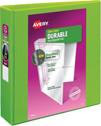 Avery Durable View 3 Ring Binder, 2" Slant Rings, 1 Chartreuse Binder | For Daily School and Office Use, DuraHinge Tear-Resistant Spine, DuraEdge Split-Resistant Sides, Nonstick PVC-Free Pockets
