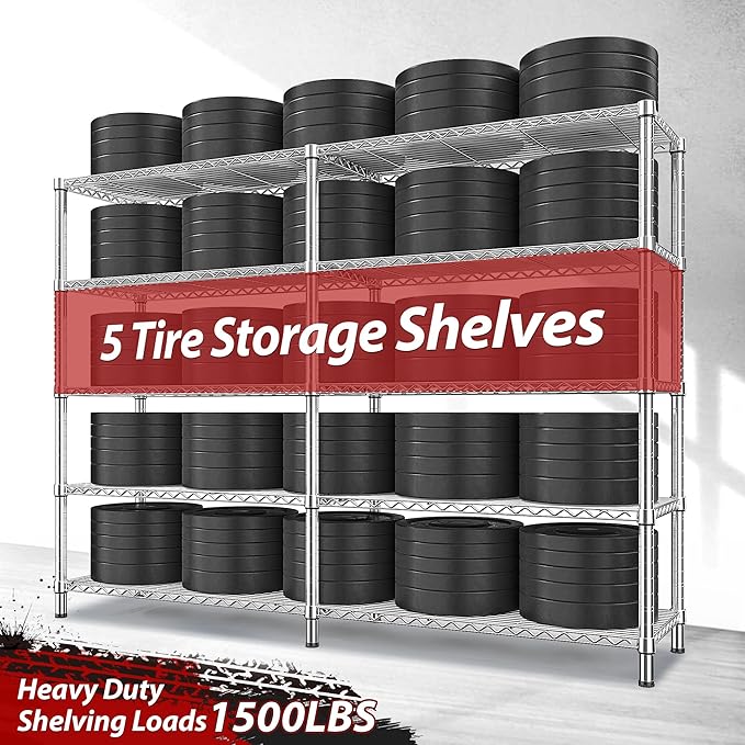 REIBII 1500LBS Storage Shelves 61.7''W Wire Shelving Unit 5 Tier Metal Shelving - Image 4