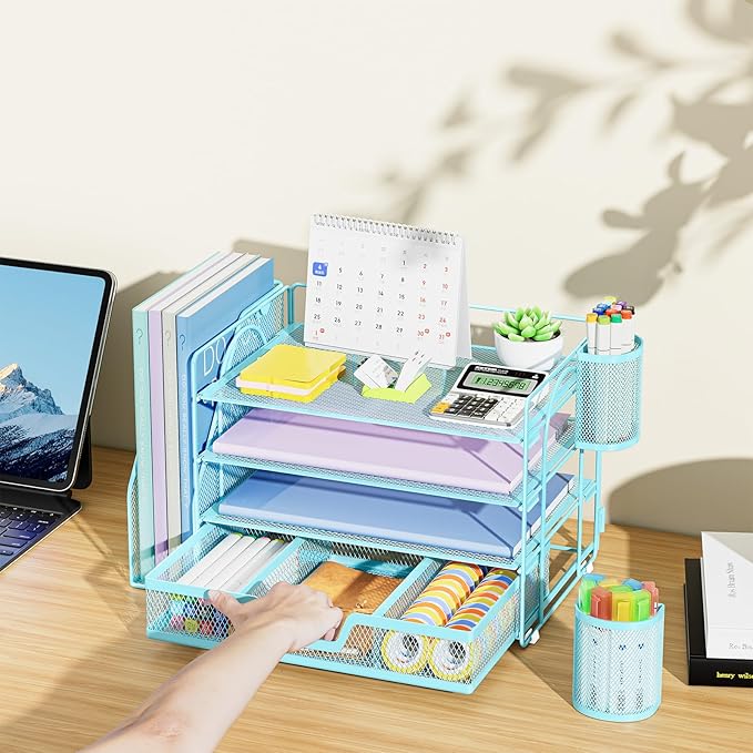 Marbrasse Desk Organizer and Accessories，4-Tier Paper Letter Tray Organizer - Image 7