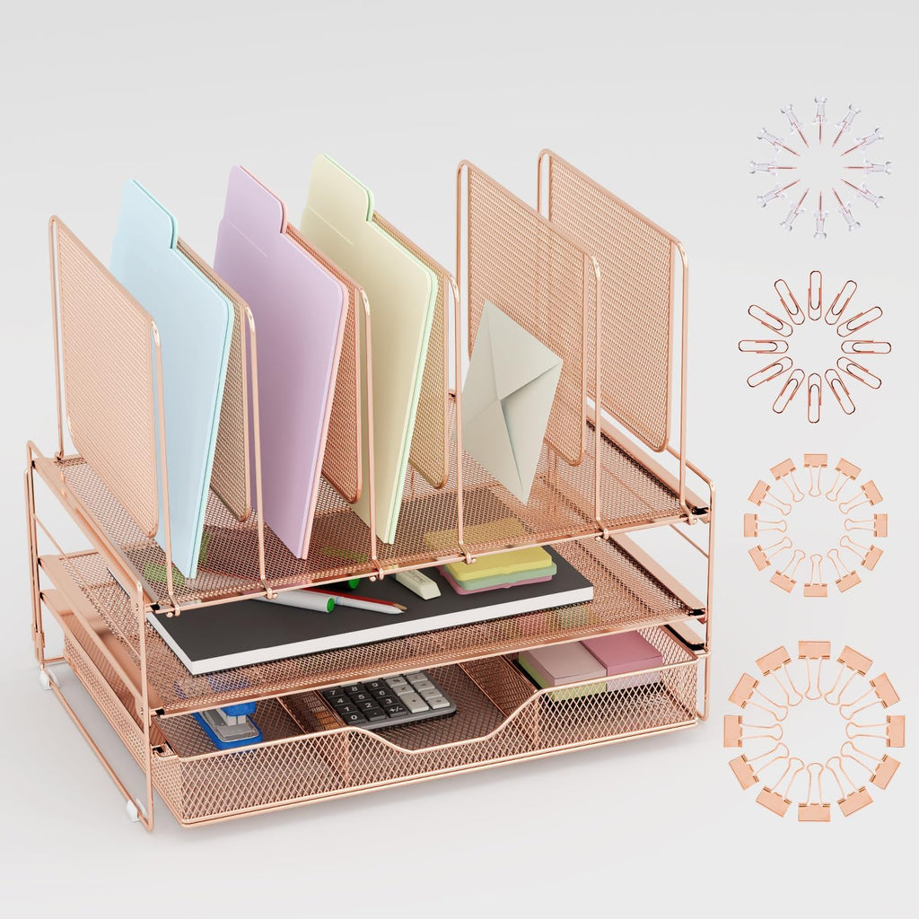 leketree rose gold desk organizer, office organization with, main product view