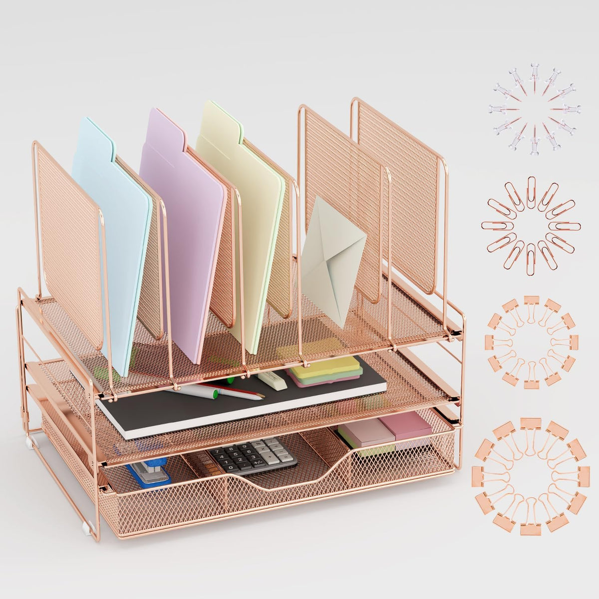 leketree rose gold desk organizer, office organization with, main product view