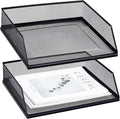 Hicarer 2 Pcs Black Metal Letter Tray Stackable Desk Tray Single Wire Mesh by Hicarer
